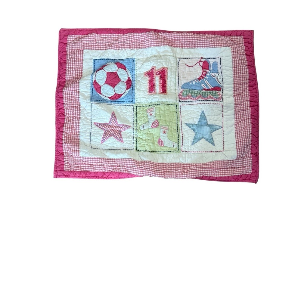 Pottery Barn Kids Pink Gingham‎ Sports Stars Roller Skate  Pillow Sham Quilted